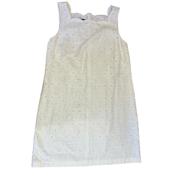TALBOTS White Cotton Scalloped Lace Eyelet Sleeveless Dress Women's Petite 16P - Picture 1 of 5